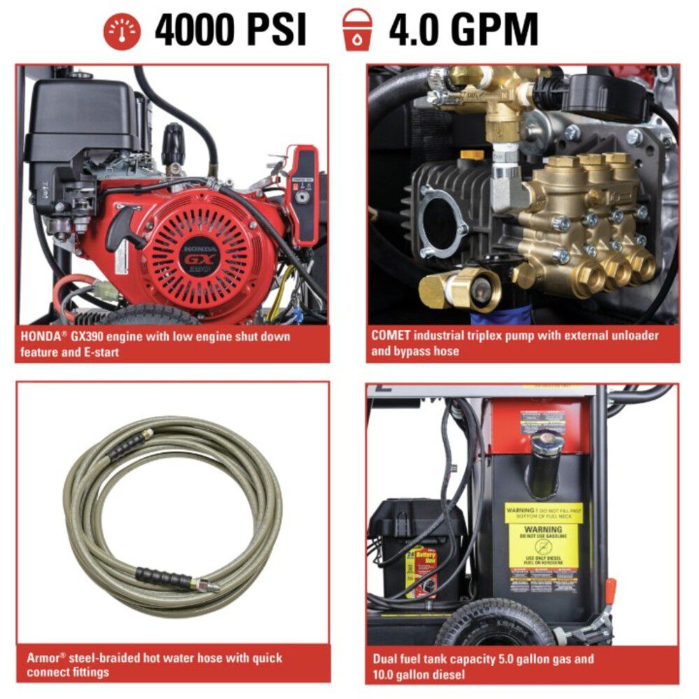 Simpson Big Brute 4000 PSI 4.0 GPM Gas Powered Hot Water 49 State Commercial Pressure Washer with 4 Spray Tips, large image number 6
