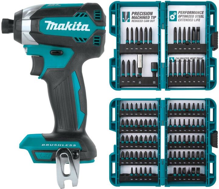Makita 18V LXT Lithium Ion Brushless Cordless Impact Driver (Tool Only) & ImpactX 100 pc. Driver Bit Set Bundle