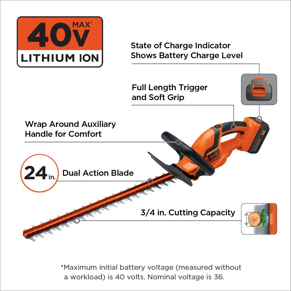 Black+decker LHT2436B 40V MAX* Lithium-Ion 24 Cordless Hedge Trimmer (Bare)