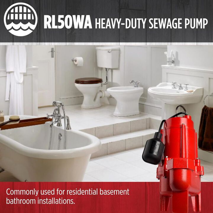 Red Lion 1/2HP 1200 GPH Sewage Pump with Tethered Float Switch, large image number 5
