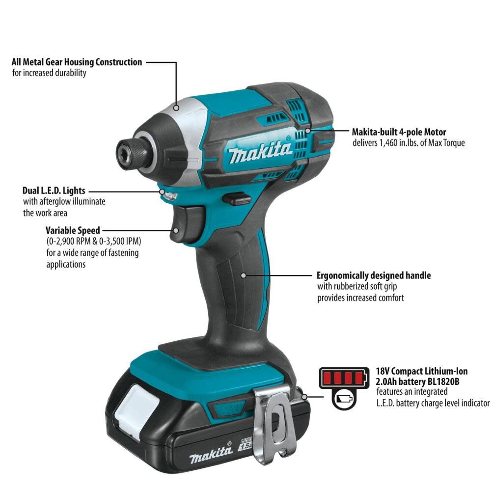 Makita 18V LXT Lithium Ion Compact Cordless Impact Driver Kit 1.5Ah XDT11SY Acme Tools