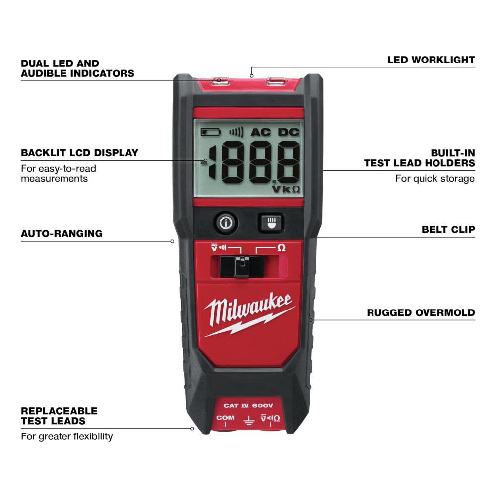 Milwaukee Auto Voltage/Continuity Tester with Resistance Measurement