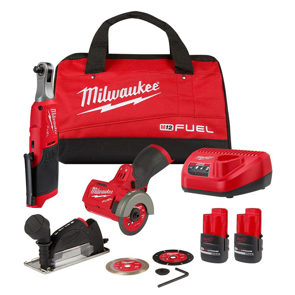 Milwaukee M12 FUEL Cordless 3 8inch Ratchet 3inch Cut Off Saw
