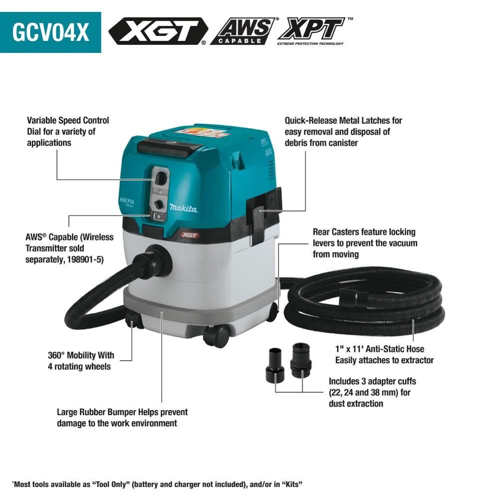 Makita 40V max XGT 4 Gallon HEPA Dry Dust Extractor Kit, large image number 25