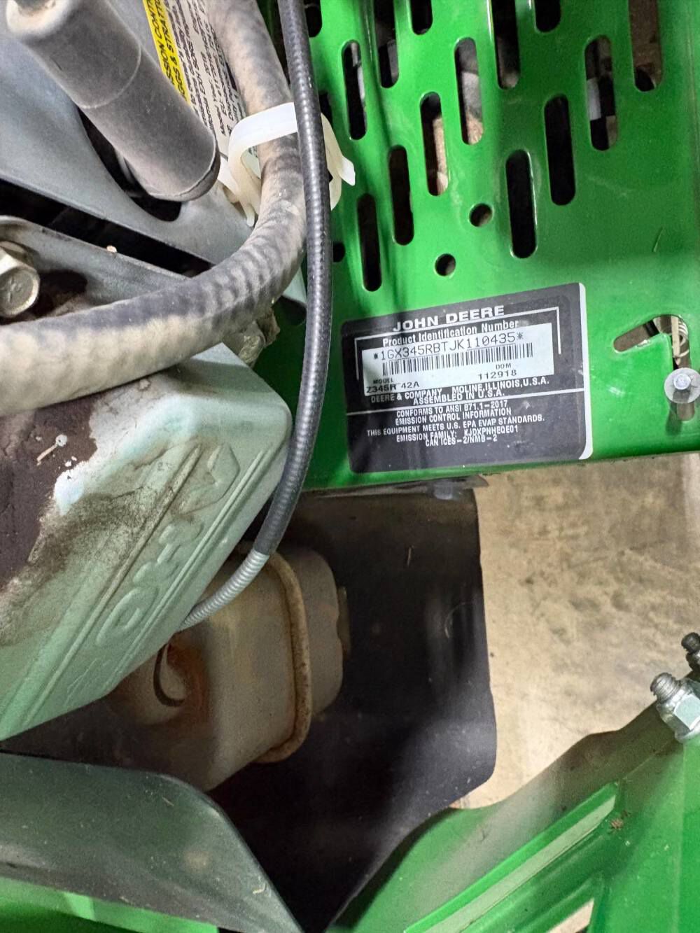 John Deere Z345R ZTrak 42 Inch 22HP Zero-Turn Mower Used 2018, large image number 12