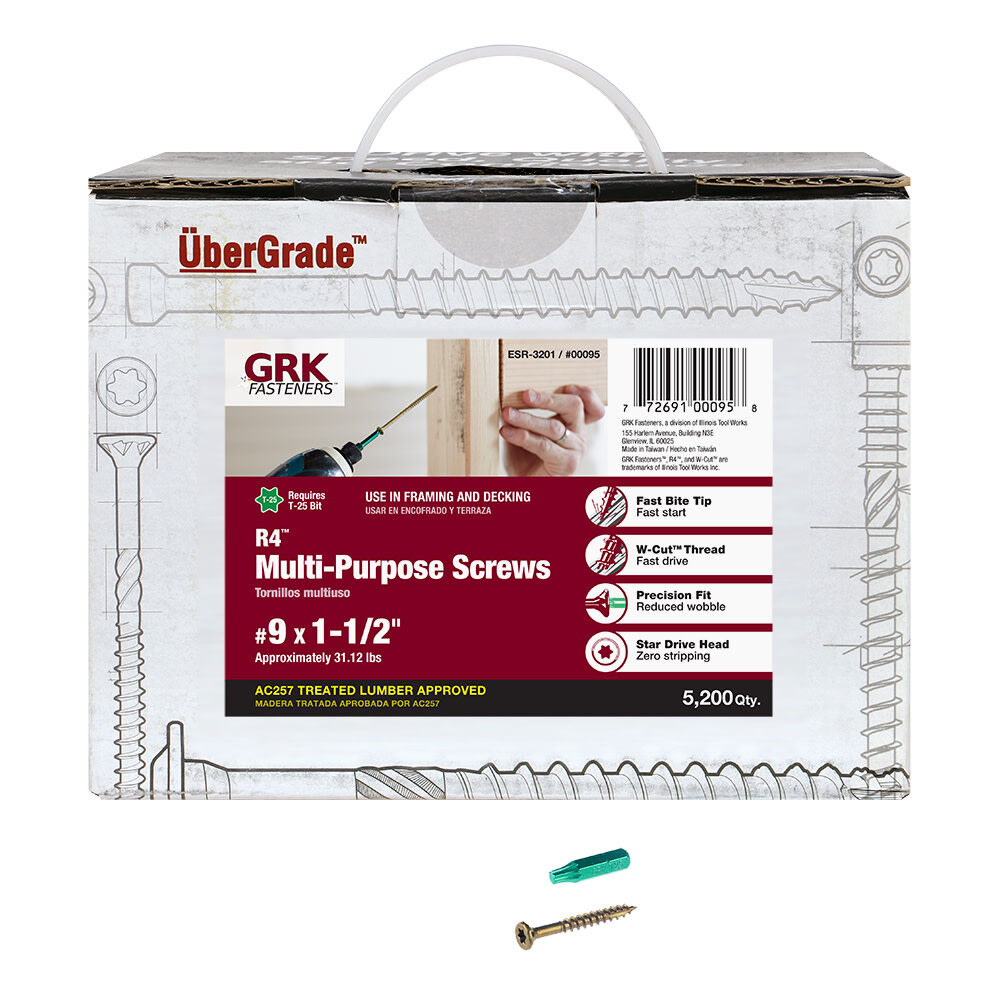 GRK Fasteners #9 x 1-1/2 in. Star Drive Round Head R4 Multipurpose Framing and Decking Screws – 5200 – 00095