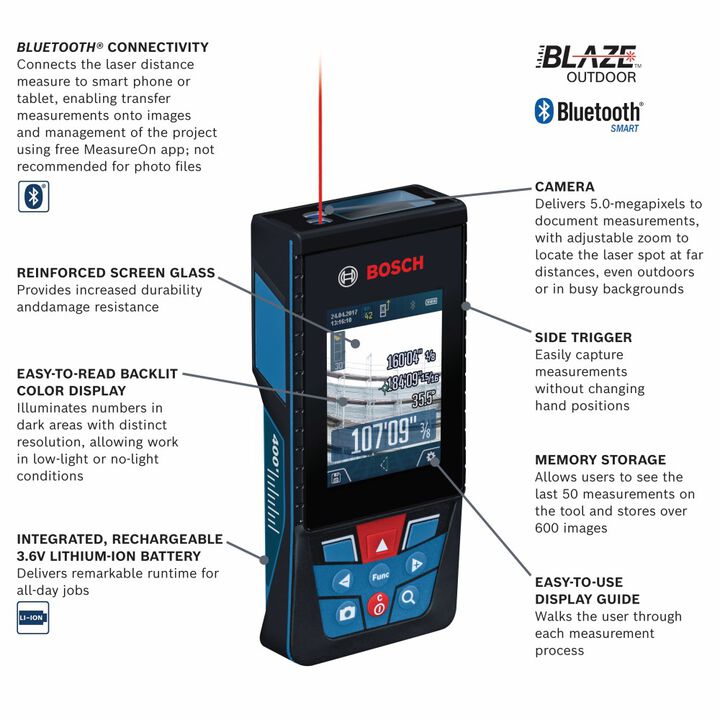 Bosch BLAZE Outdoor Connected Li-Ion 400' Laser Distance Measurer  with Camera, large image number 1