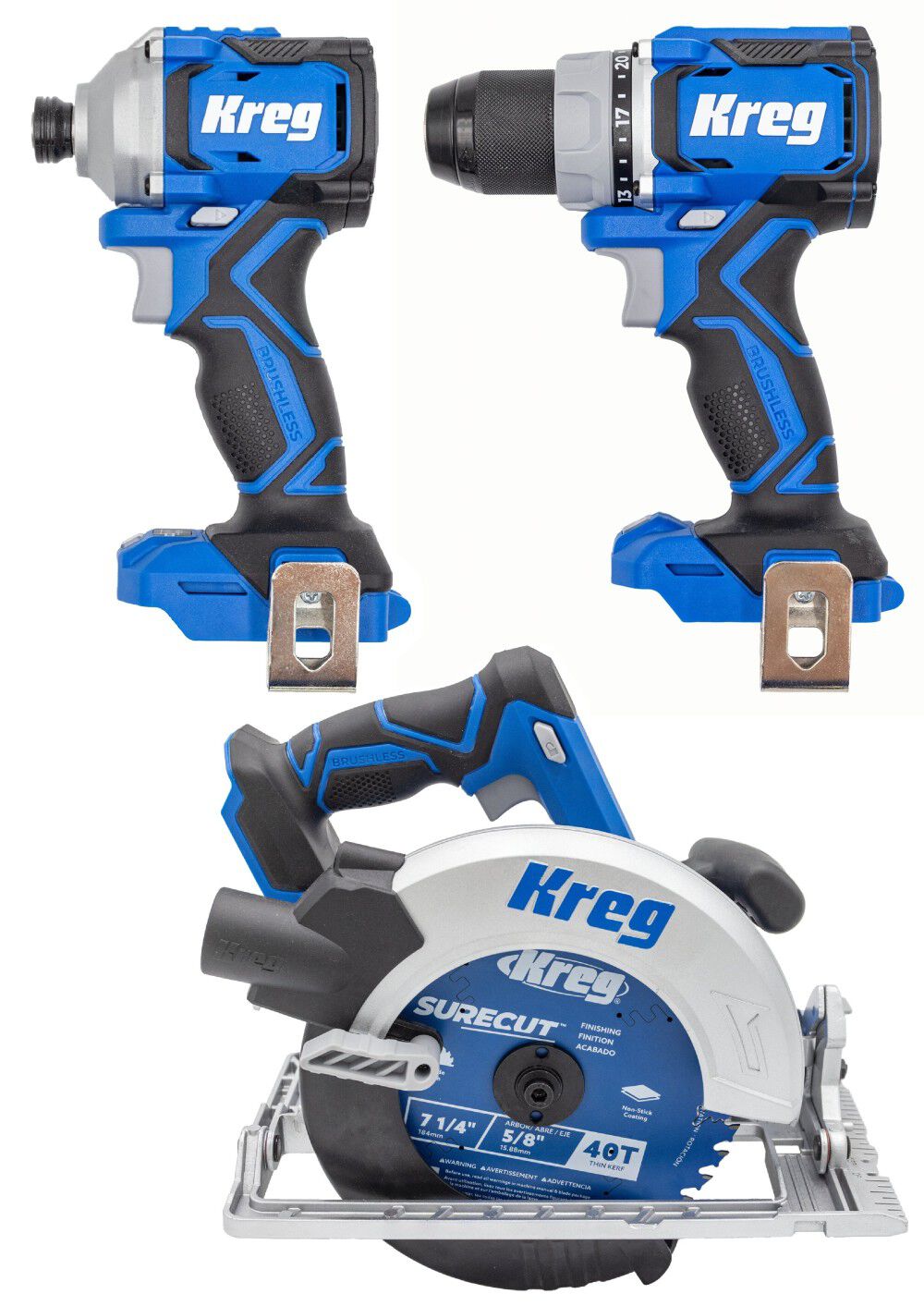 Kreg 20V Ionic Drive 1/2 Inch Compact Drill 1/4 Inch Compact Impact Driver & 7-1/4 Inch Circular Saw (Bare Tool) Bundle – ATB000011541