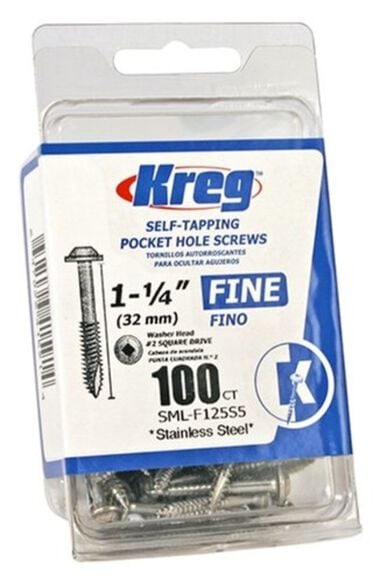 Kreg 1-1/4in #7 Fine WH Stainless Steel Pocket Screw - 100ct