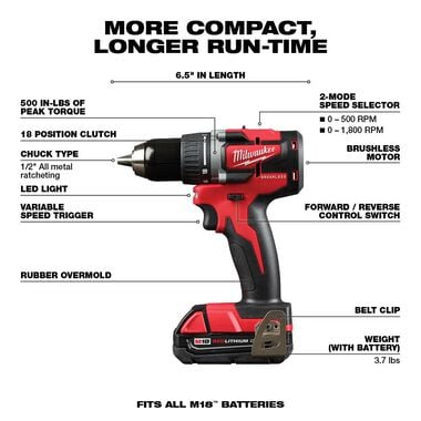 Milwaukee M18 Compact Drill Kit 1/2inch Brushless, large image number 2