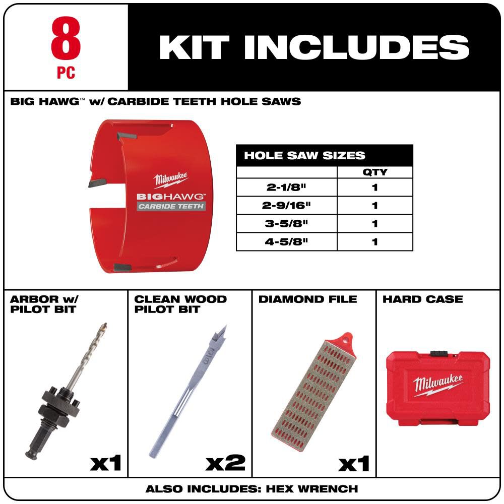 Milwaukee 8 Pc Big Hawg With Carbide Teeth Kit 49 56 9285 - Image 2