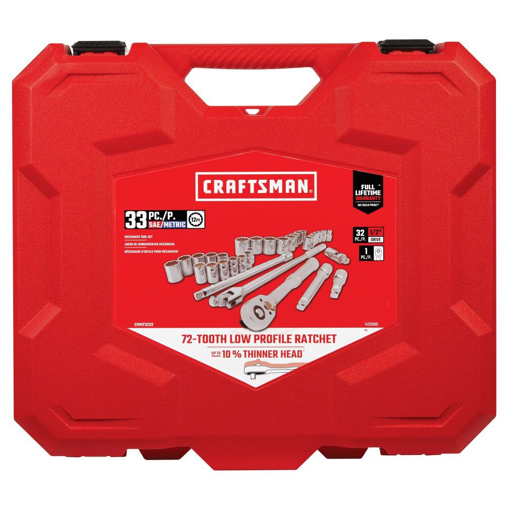 CRAFTSMAN 1/2 Inch Drive SAE & Metric Mechanics Tool Set 33 Pieces, large image number 4