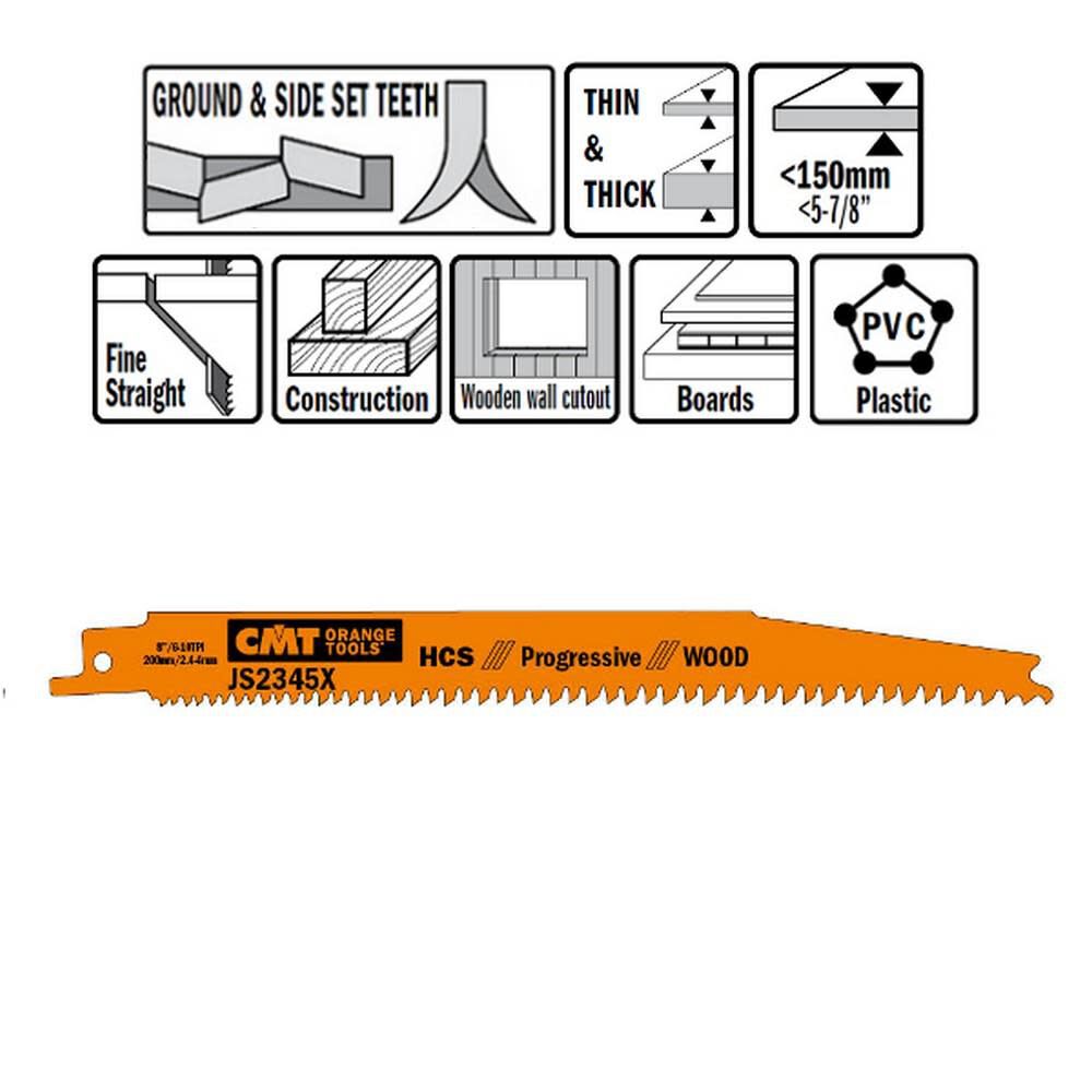 CMT HCS Reciprocating Saw Blades for Wood 7 In. 6-10 TPI - 5 pack, large image number 1
