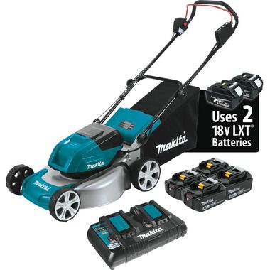 Makita 18V X2 (36V) LXT Lithium-Ion Brushless Cordless 18in Lawn Mower Kit with 4 Batteries (5.0Ah), large image number 3