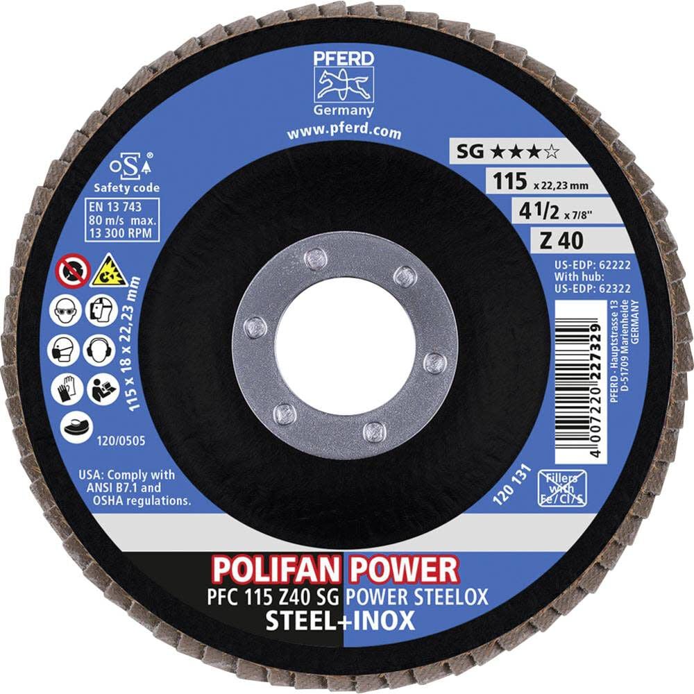 Pferd 4-1/2 Inch x 7/8 Inch, Z SG POWER STEELOX, 40 Grit, T29, Hole Mount Flap Disc Bundle, 10 Pieces, large image number 3