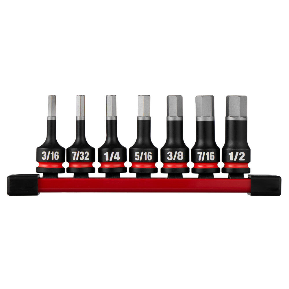 Milwaukee SHOCKWAVE Impact Duty 3/8 Inch Drive 2 Inch Hex SAE Bit Socket Set 7 Pieces - 49-66-7252