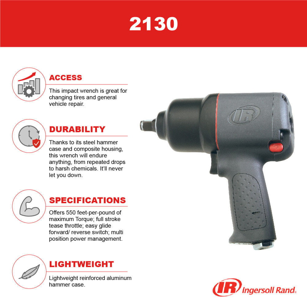 Ingersoll Rand 1/2 Inch Square Composite Impactool Impact Wrench, 550 Ft-Lbs Max Torque, large image number 3