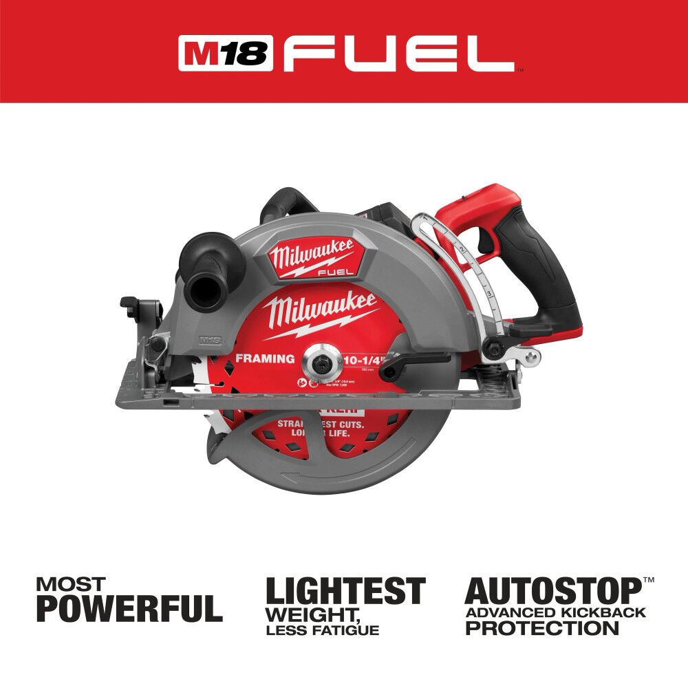 Milwaukee M18 FUEL 10-1/4 Inch Rear Handle Circular Saw Kit and 10-1/4 Inch 28T Thick Kerf Framing Circular Saw Blade Bundle, large image number 3