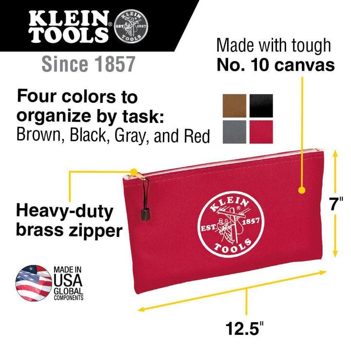 Klein Tools Canvas Zipper Bags - Package Of 4- Red Grey Black and Brown, large image number 1