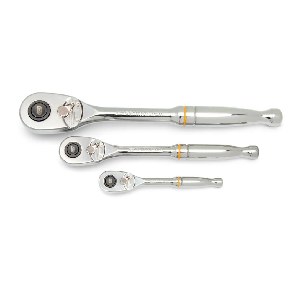 GEARWRENCH 3 Pc 1/4in, 3/8 and 1/2in Drive 90-Tooth Quick Release Teardrop Ratchet Set - 81310T