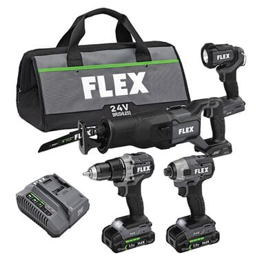 FLEX 24V Drill Driver Impact Driver Reciprocating Saw and Work Light Kit, large image number 0