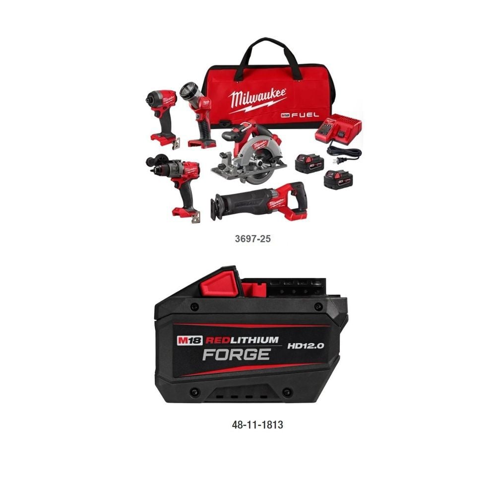Milwaukee M18 FUEL 5-Tool Combo Kit, RedLithium HD12.0 Battery Pack Bundle, large image number 2