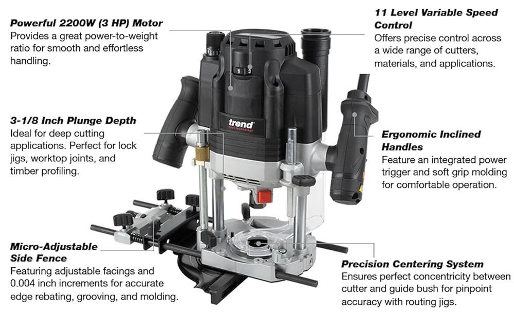 Trend T8 15A 1/2 Inch Dual-Mode Plunge Workshop Router, large image number 2
