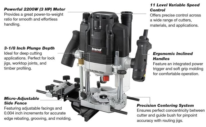 Trend T8 15A 1/2 Inch Dual-Mode Plunge Workshop Router, large image number 1