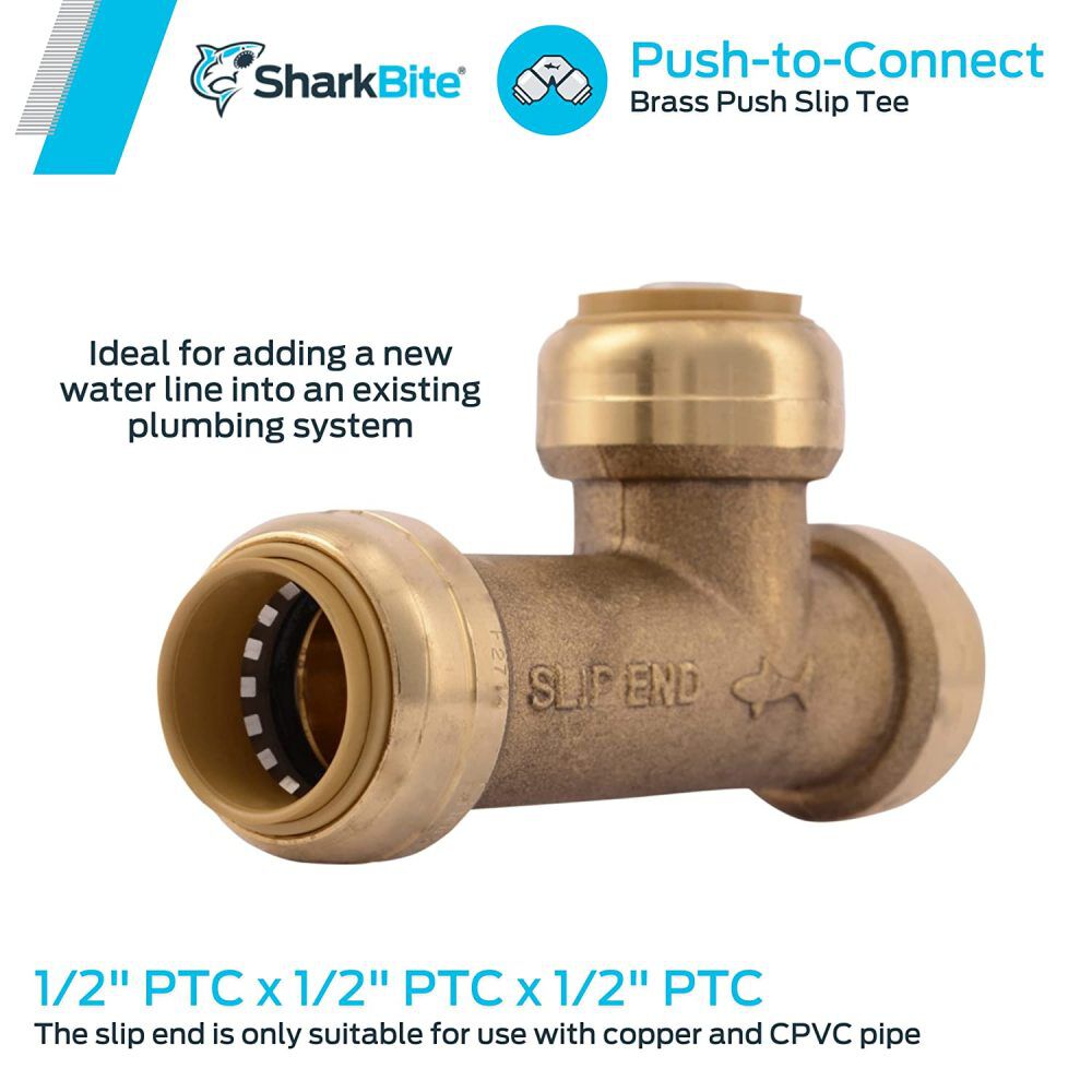 Sharkbite 3/4 x 3/4 x 3/4in Push to Connect Brass Push Slip Tee, large image number 4