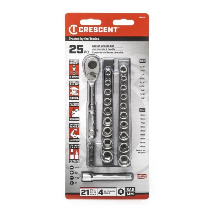 Crescent 25 Pc 1/4in Drive 6 Point SAE/Metric Mechanics Tool Set, large image number 2