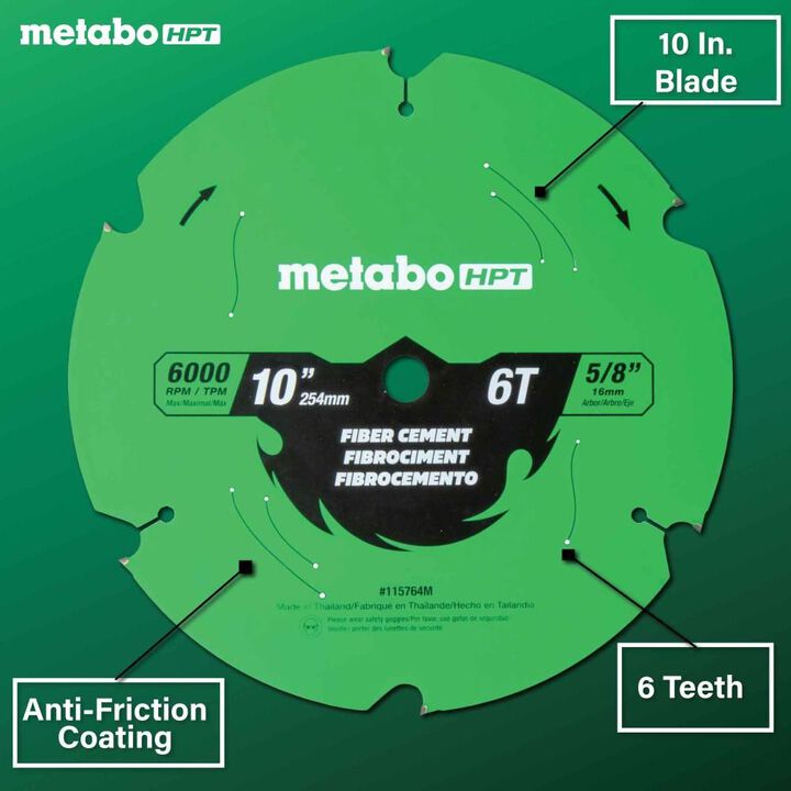 Metabo HPT Fiber Cement 10 Inch 6-Tooth Saw Blade, large image number 3