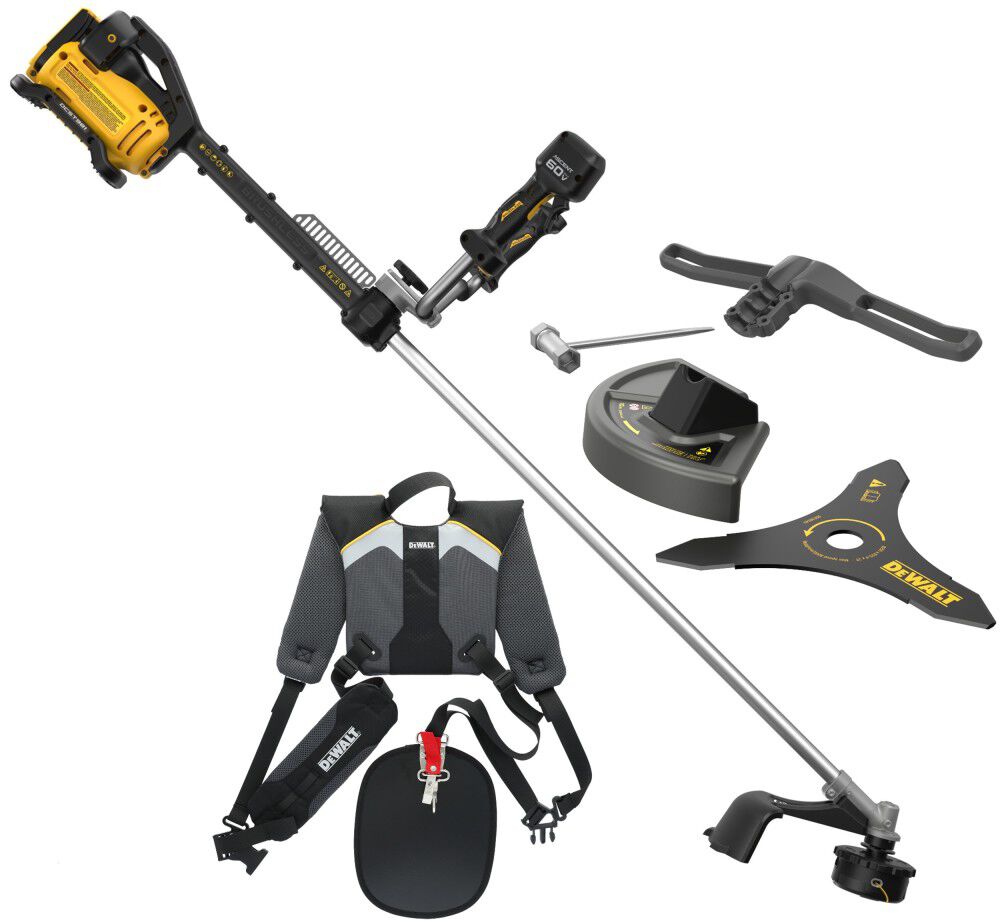 DEWALT 60V String Trimmer With Bike Handle Brush Cutter Conversion Kit & Dual Shoulder Harness Bundle – DEW000011423