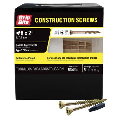 Grip Rite 5-Lb #8 x 2-in Bugle-Head Yellow Zinc Type 17 Star-Drive Interior Wood Screw