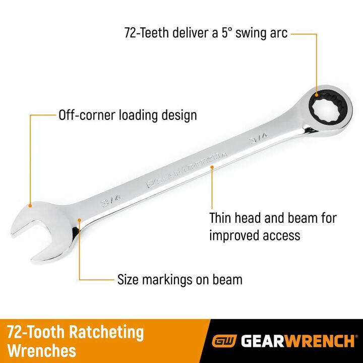 GEARWRENCH 13 Pc 72-Tooth 12 Point Reversible Ratcheting Combination SAE Wrench Set, large image number 8