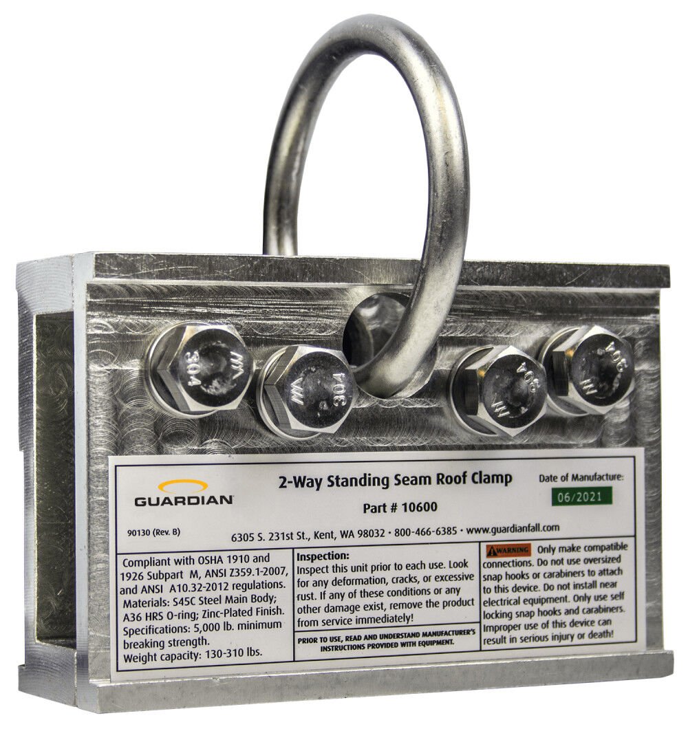 Guardian Fall Protection Two-Way Standing Seam Roof Clamp – 10600