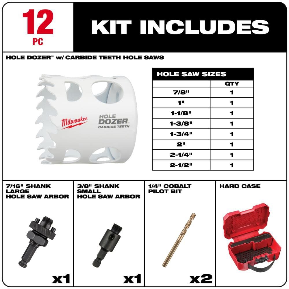 Milwaukee 12 Pc Hole Dozer With Carbide Teeth Hole Saw Kit 49 22 3090 Simolary simolary.com 6
