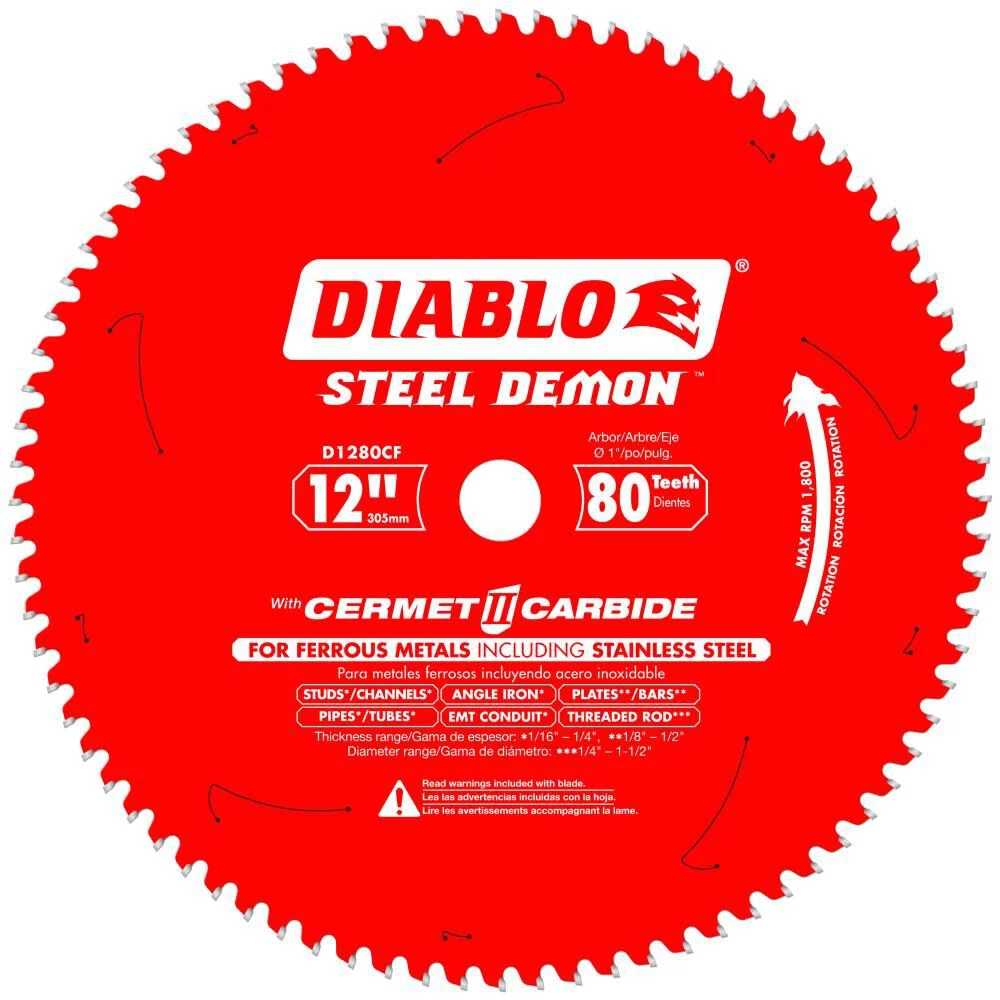 Diablo Tools 12 inch x 80 Tooth TCG Cermet II Steel Demon Thin Metal & Stainless Cutting 1800 RPM Chop Saw Blade with 1 inch Arbor, large image number 1