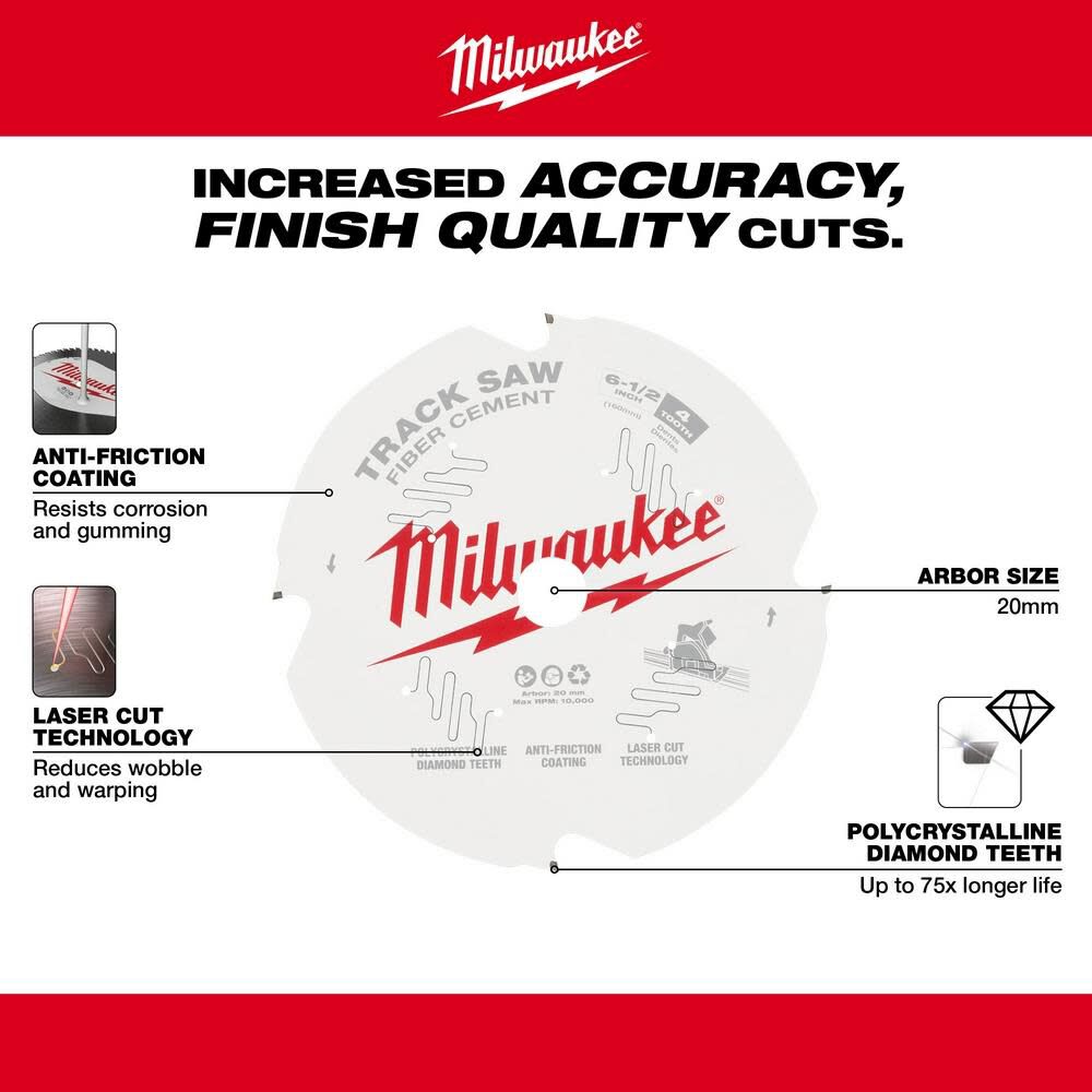 Milwaukee 6 1/2 4T Fiber Cement Track Saw Blade, large image number 5