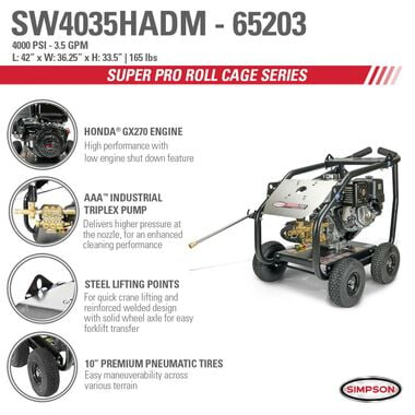Simpson Super Pro Roll Cage Cold Water Professional Gas Pressure Washer 4000 PSI, large image number 12