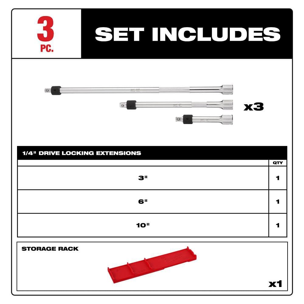 Milwaukee 1/4 Inch Drive Locking Extension Set, 3 Pieces, large image number 5