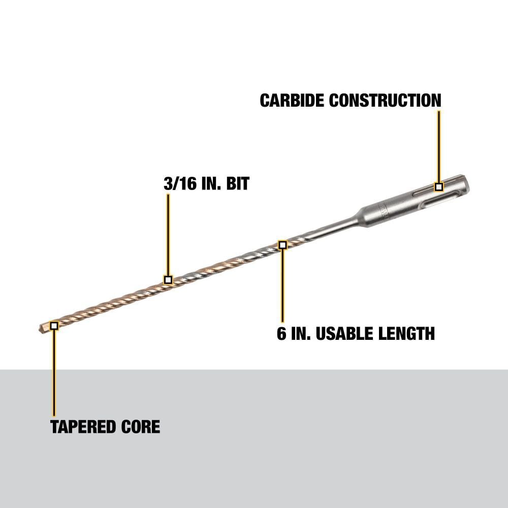 DEWALT 3/16 in x 6 1/2 in x 8 1/2 in Rock Carbide SDS Plus Hammer Drill Bit, large image number 2
