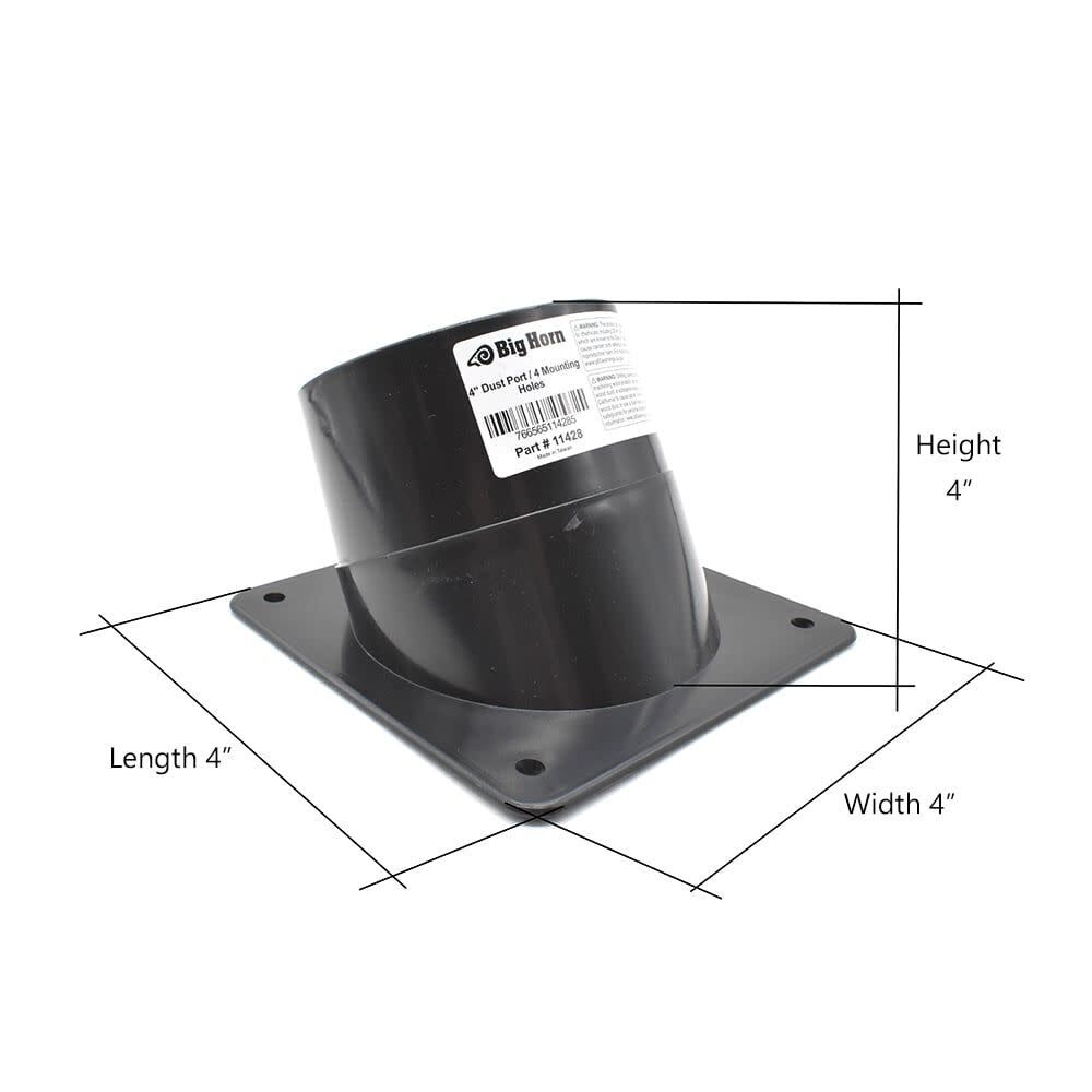 Big Horn 4 Inch Black ABS Plastic Dust Port with 4 Mounting Holes, large image number 6