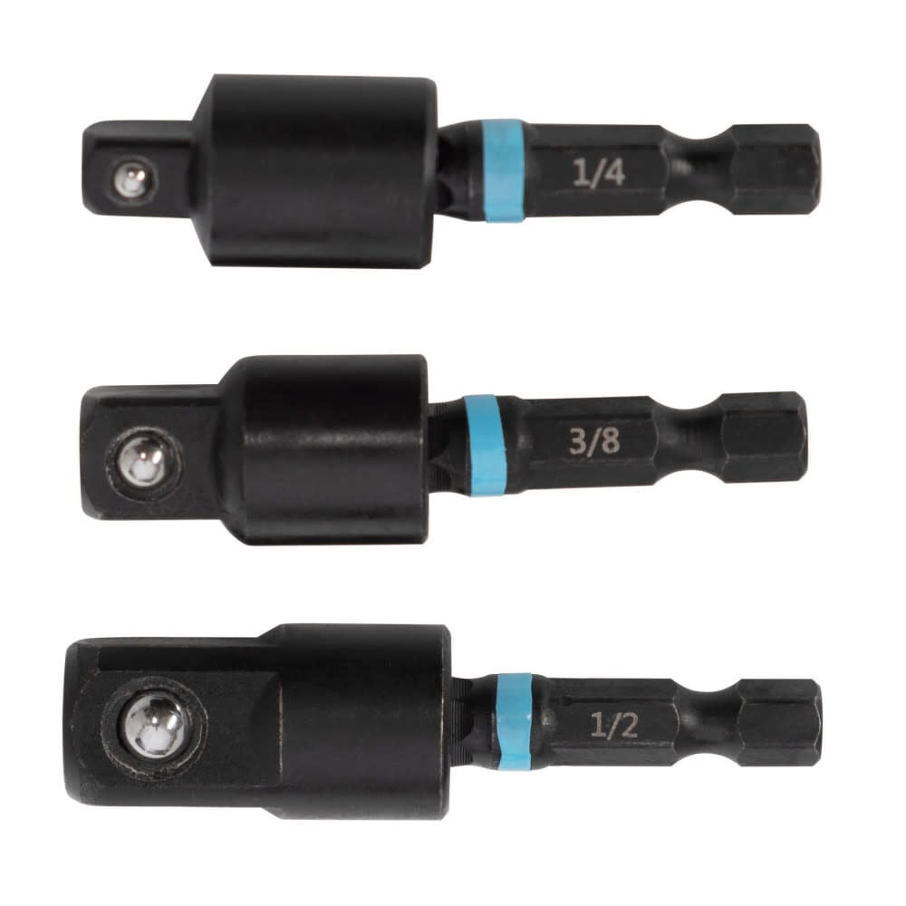 Spyder 3 Inch Swivel Joint Socket Adapter Set, 1/4, 3/8, and 1/2 Inch, 3 Pieces, large image number 1