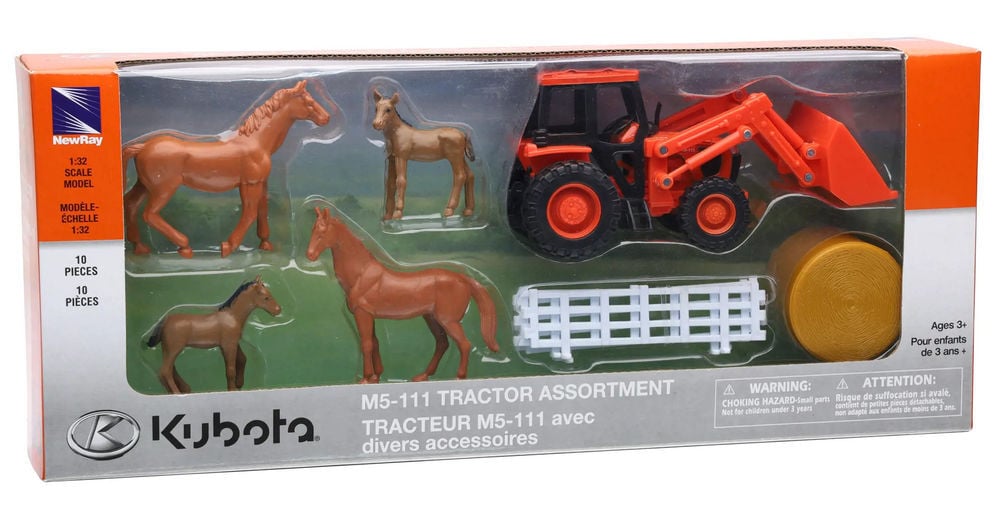 Kubota 1:32 Scale Miniature Toy Tractor Set with Front Loader & Horses, large image number 2