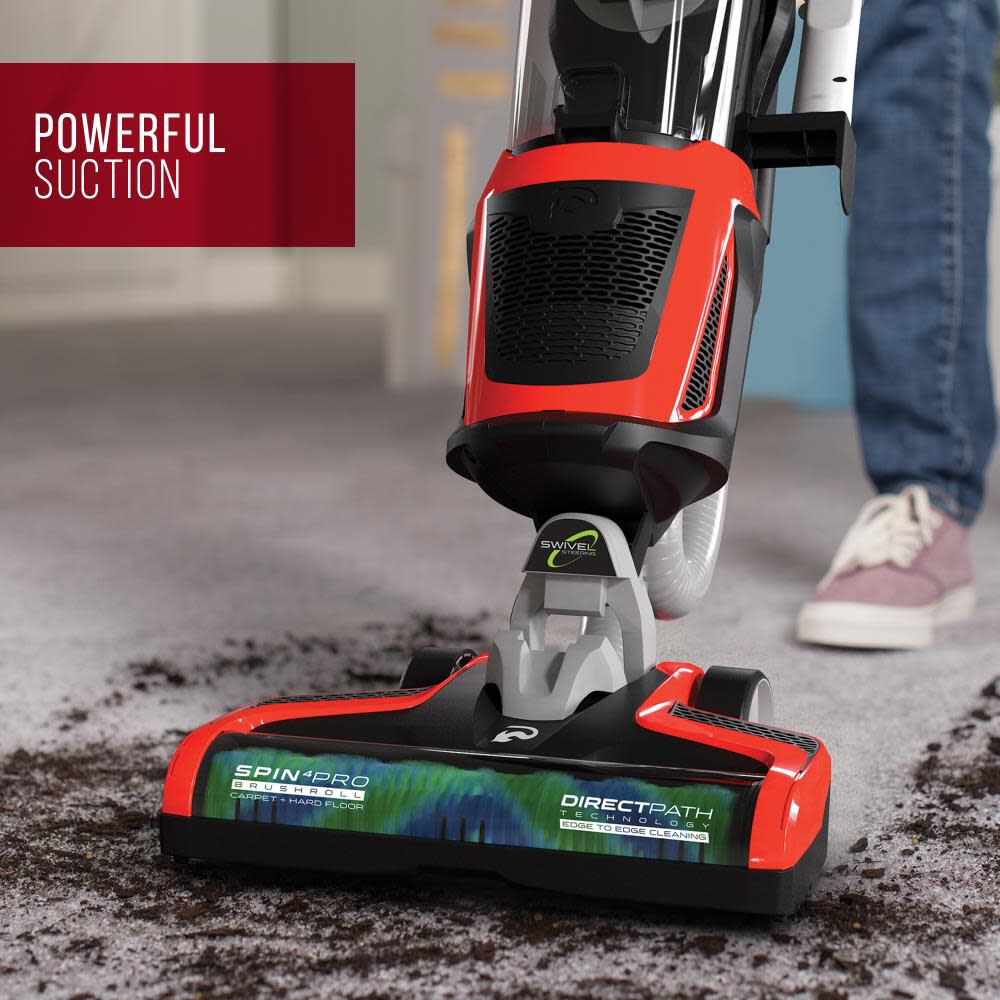 Upright vacuum cleaners with shop long hoses