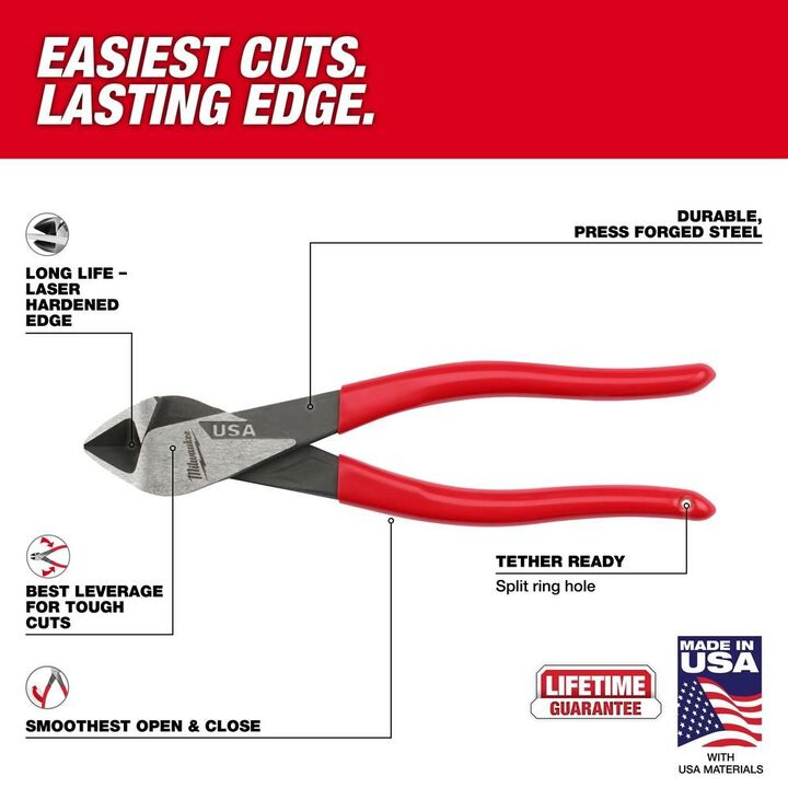 Milwaukee 8inch Diagonal Dipped Grip Cutting Pliers (USA), large image number 2