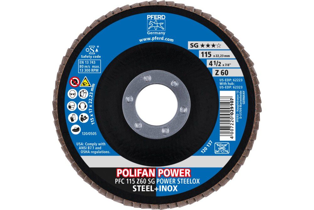 Pferd Flap Disc, 4-1/2 Inch x 7/8, Z SG POWER STEELOX, 60 Grit, T29, Conical, Zirconia, large image number 3