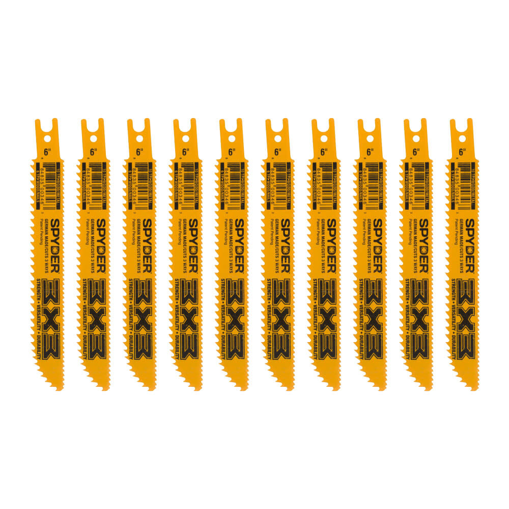Spyder Double-Edged 6 Inch Wood Cutting Reciprocating Blade, 6/10 TPI, 10 Pieces - 200199
