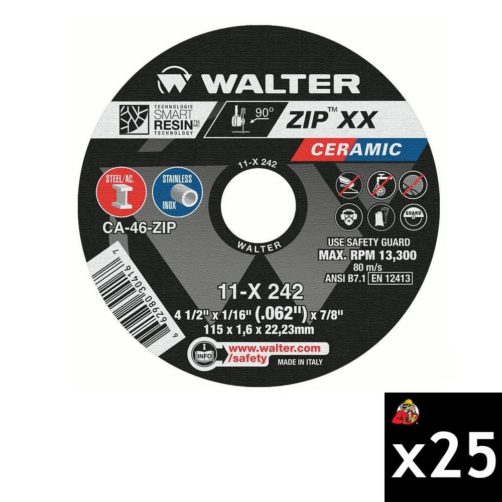 Walter ZIP XX 4-1/2 x 1/16 x 7/8 Inch Type 1 Cut-Off Wheel 25 Pieces, large image number 1