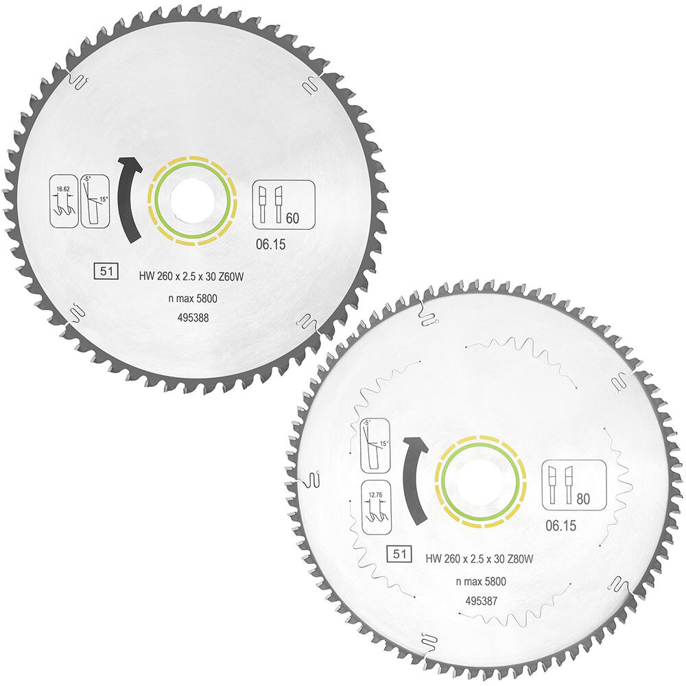 Festool HW 260 Universal Circular Saw Blade and Fine Tooth Kapex Circular Saw Blade, large image number 1